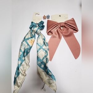 a new day Pink Bow and Twister And Blue Patterned Scarf Set
